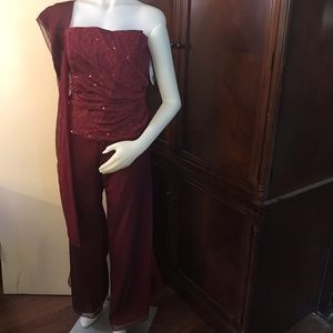 🆕 Fanny Fashion 3-Piece Burgundy Pantsuit-2XL